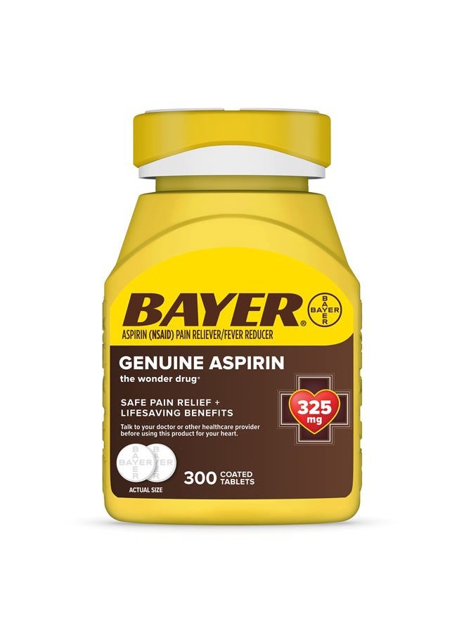 BAYER أسبرين أصلي 325 ملغ، مسكن للألم وخافض للحرارة، ألم الرأس، العضلات، التهاب المفاصل الطفيف، الظهر، الأسنان، وآلام الدورة الشهرية، 300 قرص مغلف - Image 1