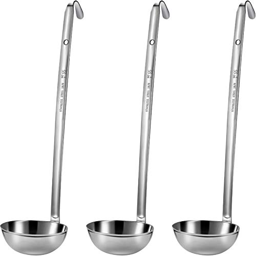 meekoo 3 Pieces Stainless Steel Ladle Soup Handle Ladle with Pouring Rim for Kitchen Cooking Soup Sauce3 oz