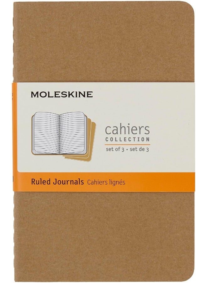 Moleskine 9 x 14 cm Cahier Journal Set 3 Notebooks with Ruled Pages Cardboard Cover and Visible Cotton Stiching - Kraft Brown  - Image 1