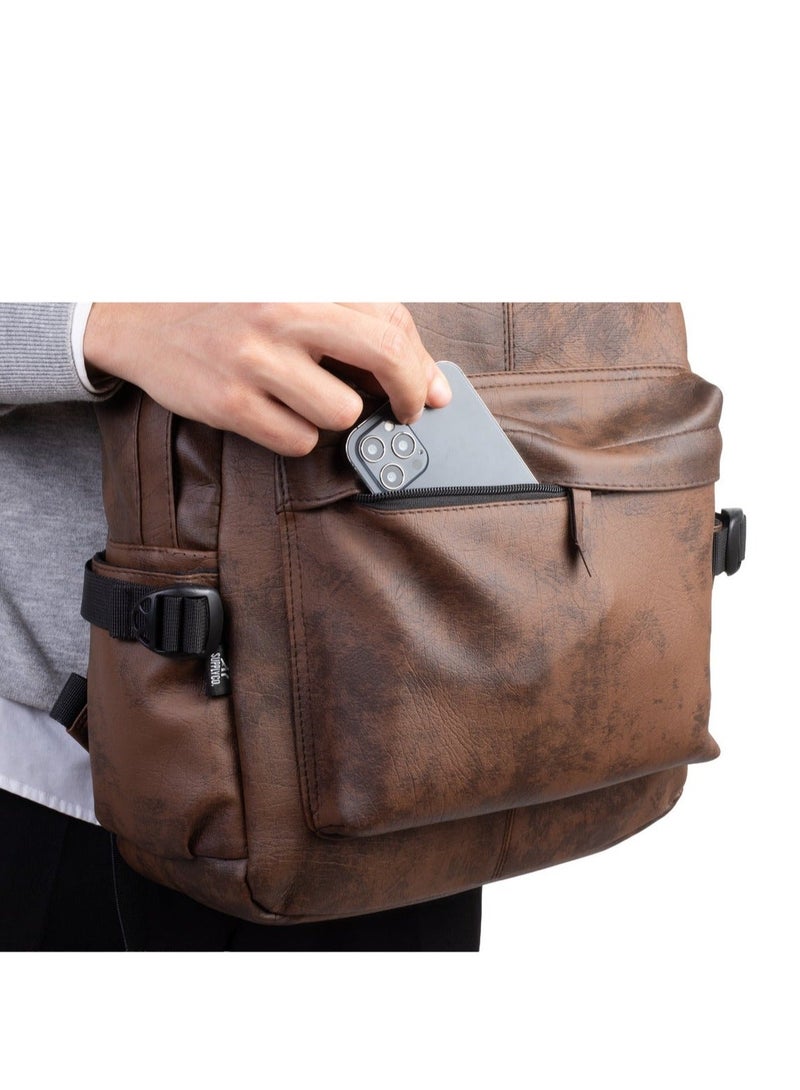 Ar supply Ar Leather Backpack by Arij Bags | Backpack for Daily Use, Work and University, Large Main Compartment, Laptop Pocket, Multiple Outer Pockets (43 × 30 × 12 cm) (Brown) - Image 3