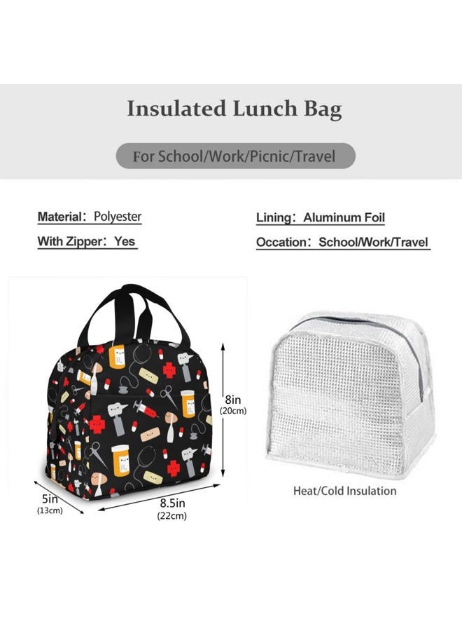 ZBDSKLEX Nurse Theme Lunch Bag for Women Insulated Tote Bag Reusable Cooler Lunch Box for Work Picnic Travel - Image 5