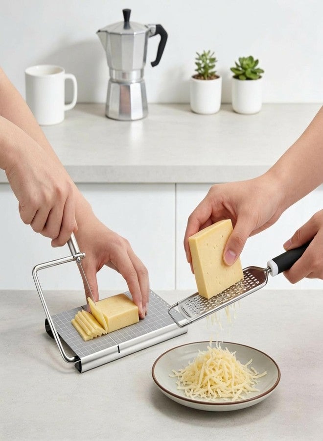 Lothee Replaceable Wire Cheese Slicer with Board and Measuring Grids and Grater Tightness Adjustable Cheese Slicers, Stainless Steel Cutter with 5 Extra Wires, Dishwasher Safe, Kitchen Gadget - Image 4
