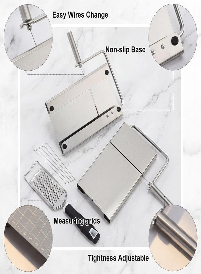 Lothee Replaceable Wire Cheese Slicer with Board and Measuring Grids and Grater Tightness Adjustable Cheese Slicers, Stainless Steel Cutter with 5 Extra Wires, Dishwasher Safe, Kitchen Gadget - Image 3