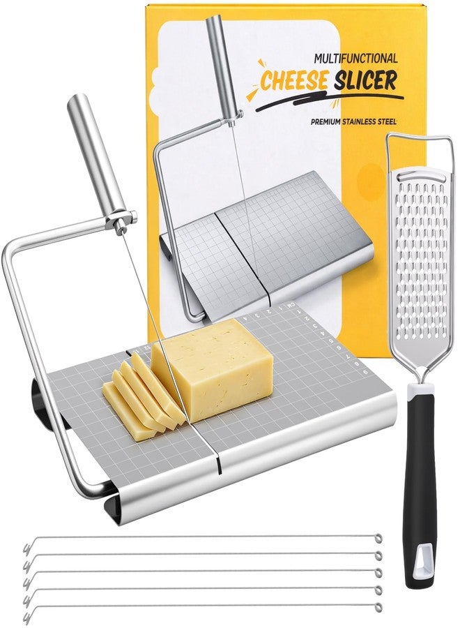 Lothee Replaceable Wire Cheese Slicer with Board and Measuring Grids and Grater Tightness Adjustable Cheese Slicers, Stainless Steel Cutter with 5 Extra Wires, Dishwasher Safe, Kitchen Gadget - Image 1