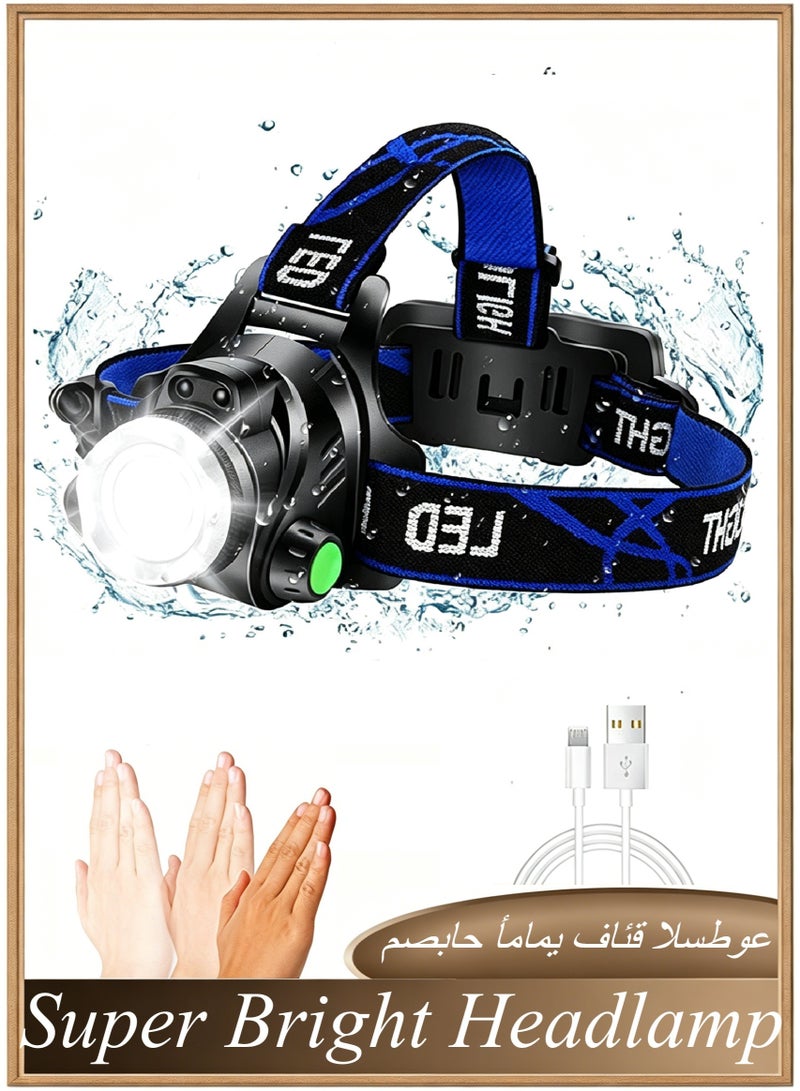 Alruht Super Bright Headlamp, USB Rechargeable Led Head Lamp, IPX4 Zoomable Waterproof Headlight with 3 Modes and Adjustable Headband for Camping, Hiking, Outdoors, Hunting, Running - Image 1