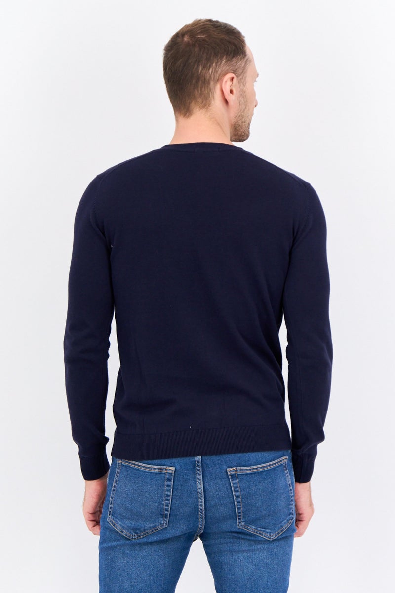 Sorbino Men V Neck Long Sleeves Textured Cardigan, Navy - Image 3