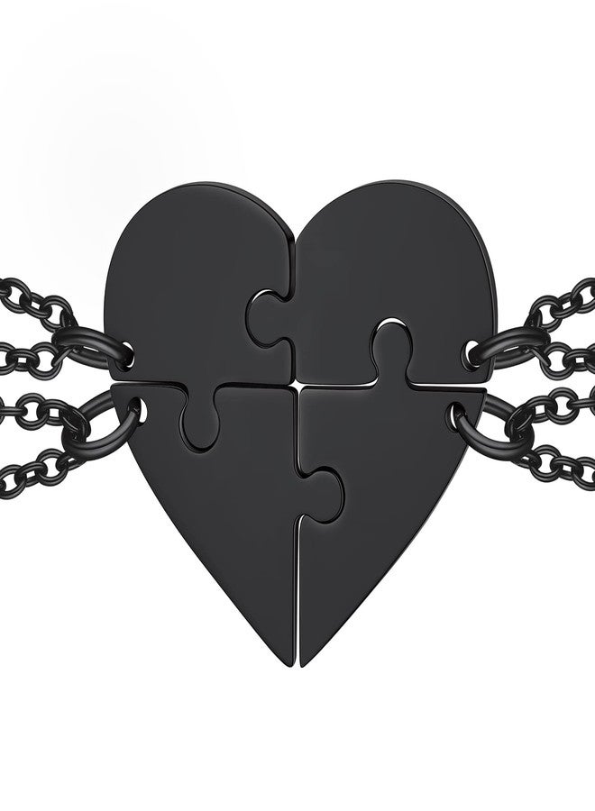ChainsHouse قلادة صداقة من ChainsHouse لأربعة أشخاص، قلادات من الفولاذ المقاوم للصدأ الأسود بتصميم أحجية مكونة من 4 قطع للأزواج، قلادة BFF لأربعة أصدقاء مع قلادات قلب متطابقة للأصدقاء - Image 1