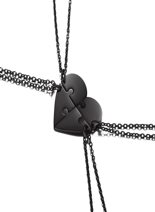 ChainsHouse قلادة صداقة من ChainsHouse لأربعة أشخاص، قلادات من الفولاذ المقاوم للصدأ الأسود بتصميم أحجية مكونة من 4 قطع للأزواج، قلادة BFF لأربعة أصدقاء مع قلادات قلب متطابقة للأصدقاء - Image 4