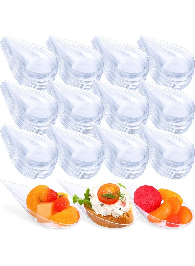 300 Pcs 4 Inch Tear Drop Mini Appetizer Plates Plastic Spoons Catering Supplies Small Tasting Dishes Dessert Bowls Disposable for Party (Clear) - Image 1