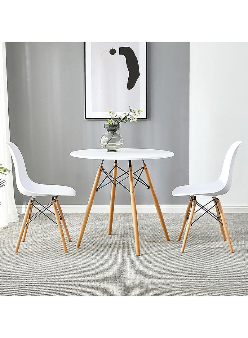 ماس طقم طاولة طعام من 3 قطع مع مقعدين وطاولة مستديرة - تصميم عصري وأرجل خشبية صلبة - Image 1