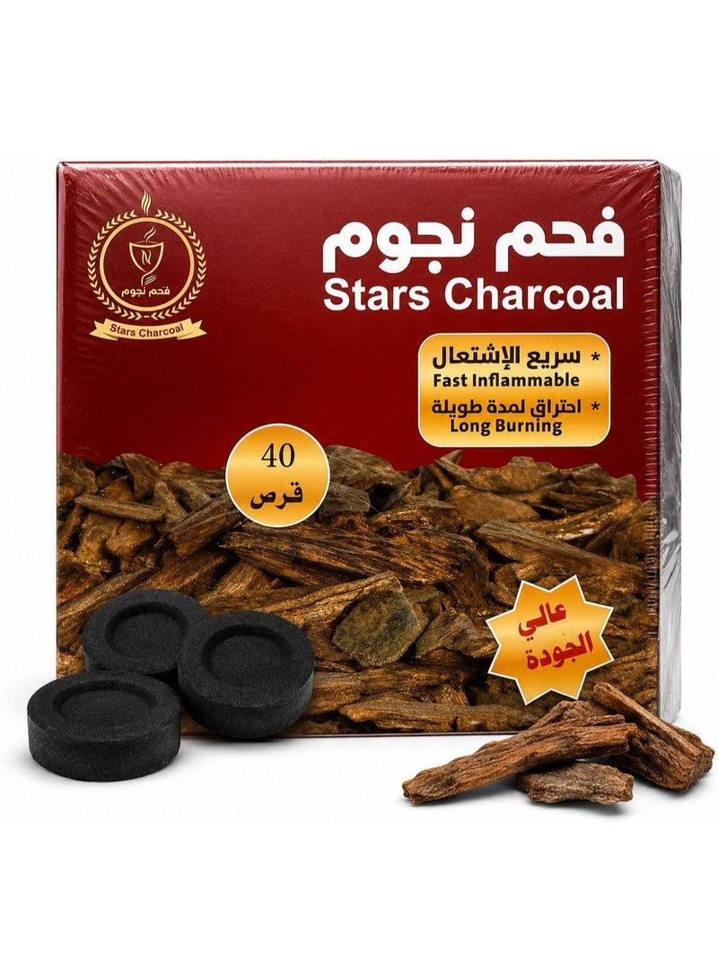 Nojoom Instant Light Charcoal Tablets for Incense & Oud – 100% Natural & Long Burning – 40 Tablets - Image 1