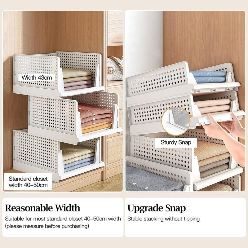 XVersion Set of 4 Foldable Stackable Plastic Storage Baskets for Cabinet, Kitchen, Bathroom, Office, Foldable Closet Organizer (Length 109 cm x Width 84 cm x Height 35.5 cm) - Image 4