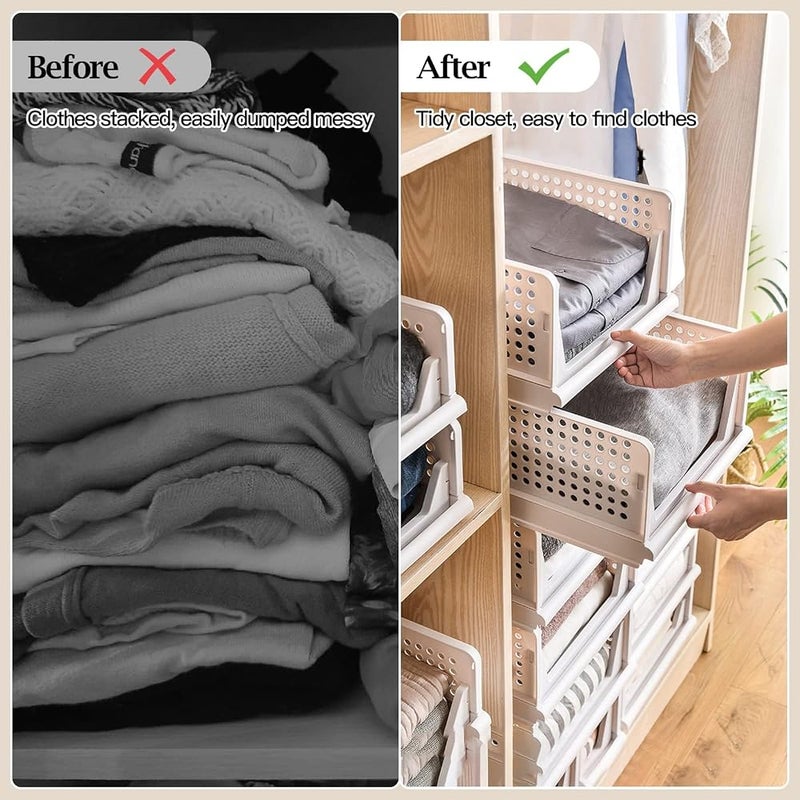 XVersion Set of 4 Foldable Stackable Plastic Storage Baskets for Cabinet, Kitchen, Bathroom, Office, Foldable Closet Organizer (Length 109 cm x Width 84 cm x Height 35.5 cm) - Image 3