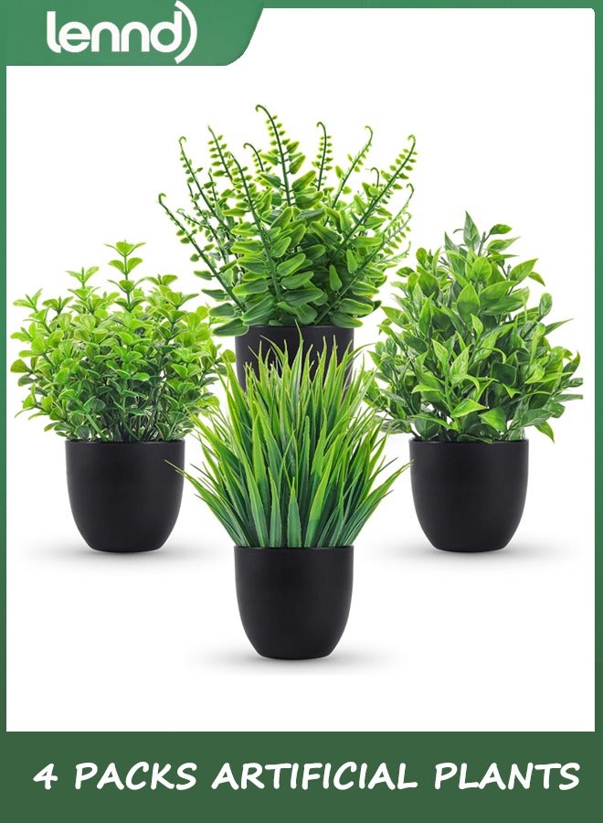 LENND Fake Plants 4 Packs Artificial Plants Small Faux Plants Black Bathroom Accessories for Bathroom Home Office Desk Decor Indoor  - Image 1