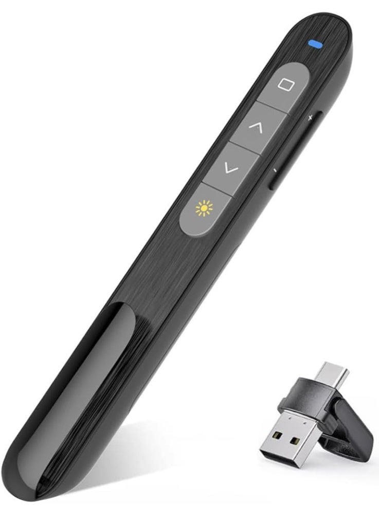 داريو جهاز عرض لاسلكي، أداة للتحكم بالروابط والتحكم في مستوى الصوت، جهاز نقر للعروض التقديمية بتردد 2.4GHz RF مزوّد بمنافذ USB/Type-C، جهاز تحكم عن بُعد للعروض التقديمية، مبدّل الشرائح (أسود) - Image 1