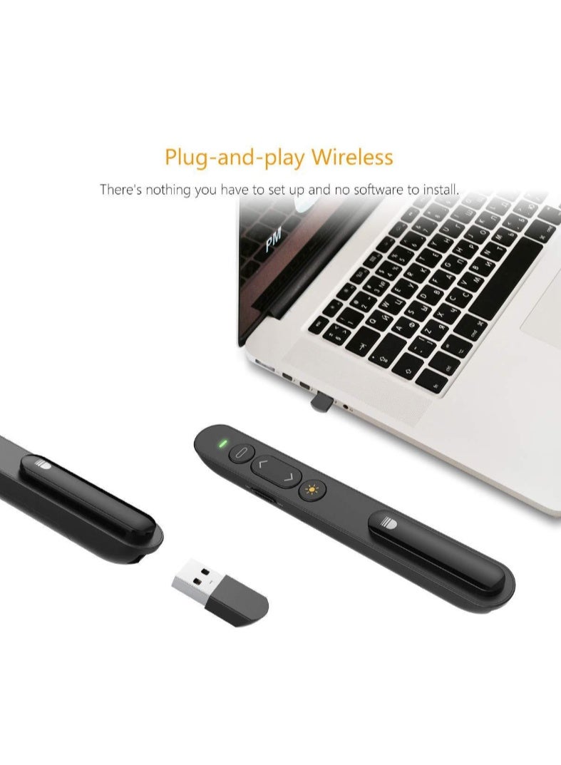 داريو جهاز عرض لاسلكي، أداة للتحكم بالروابط والتحكم في مستوى الصوت، جهاز نقر للعروض التقديمية بتردد 2.4GHz RF مزوّد بمنافذ USB/Type-C، جهاز تحكم عن بُعد للعروض التقديمية، مبدّل الشرائح (أسود) - Image 2