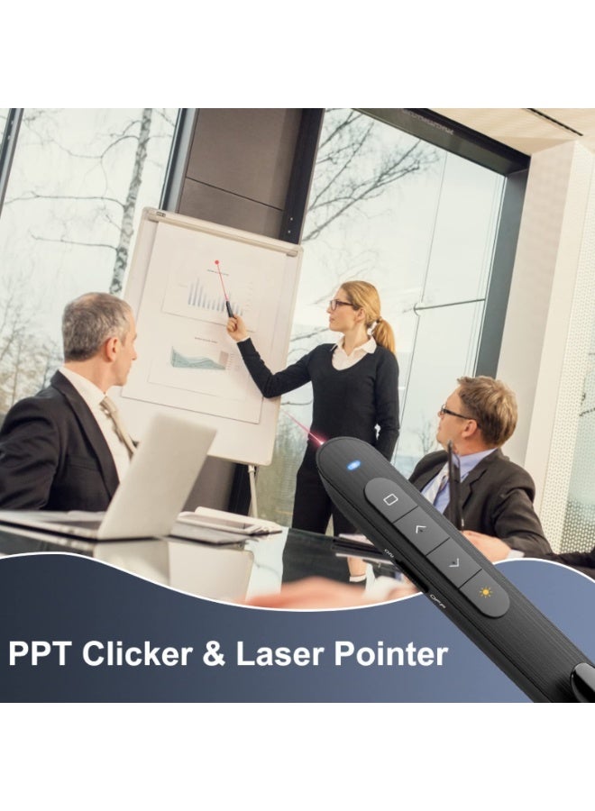 داريو جهاز عرض لاسلكي، أداة للتحكم بالروابط والتحكم في مستوى الصوت، جهاز نقر للعروض التقديمية بتردد 2.4GHz RF مزوّد بمنافذ USB/Type-C، جهاز تحكم عن بُعد للعروض التقديمية، مبدّل الشرائح (أسود) - Image 4