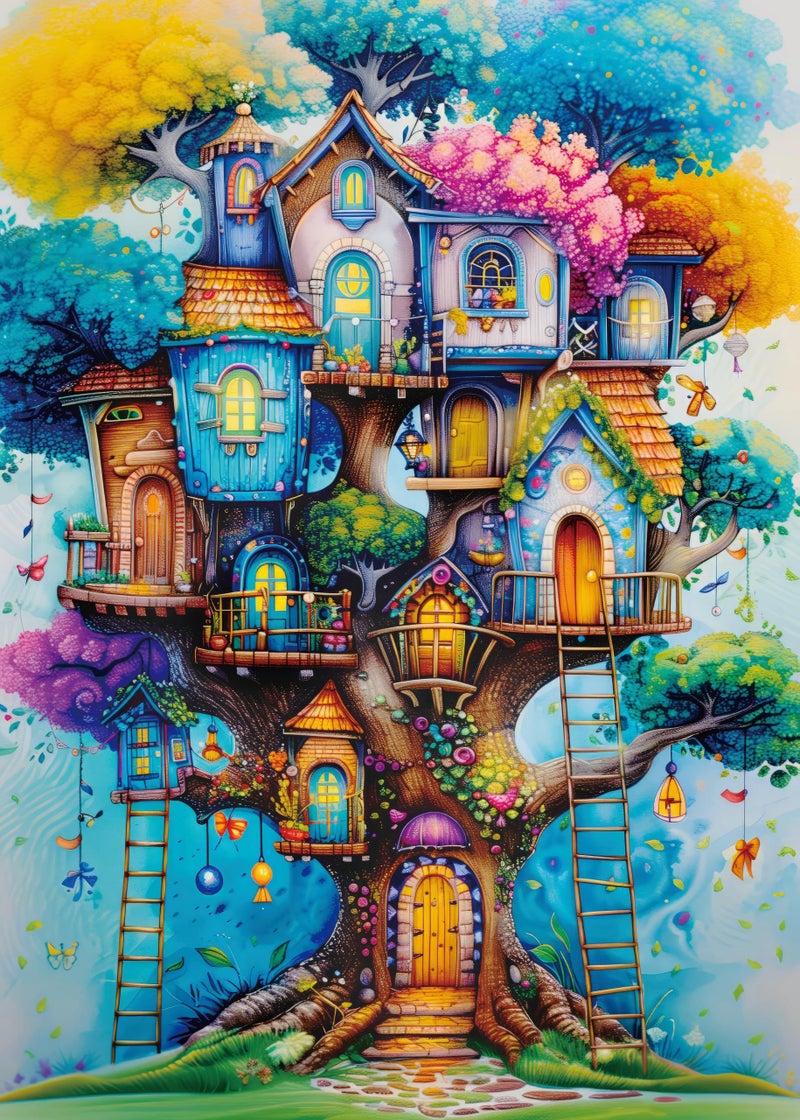 Larkipuzz Magical Tree House Jigsaw Puzzle 1000 Piece for Adult Colorful Plant Art Painting Jigsaw Puzzles Rainbow Nature Aesthetic Puzzle - Image 3