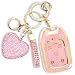 Rislobx Key Fob Cover with Diamond Key Chain Fit for Chevy GMC YukonYukon XL Car Key Protector with Rhinestone Heart Keychain for Terrain Acadia Sierra Suburban Tahoe for Women 6 Buttons Pink - Image 2