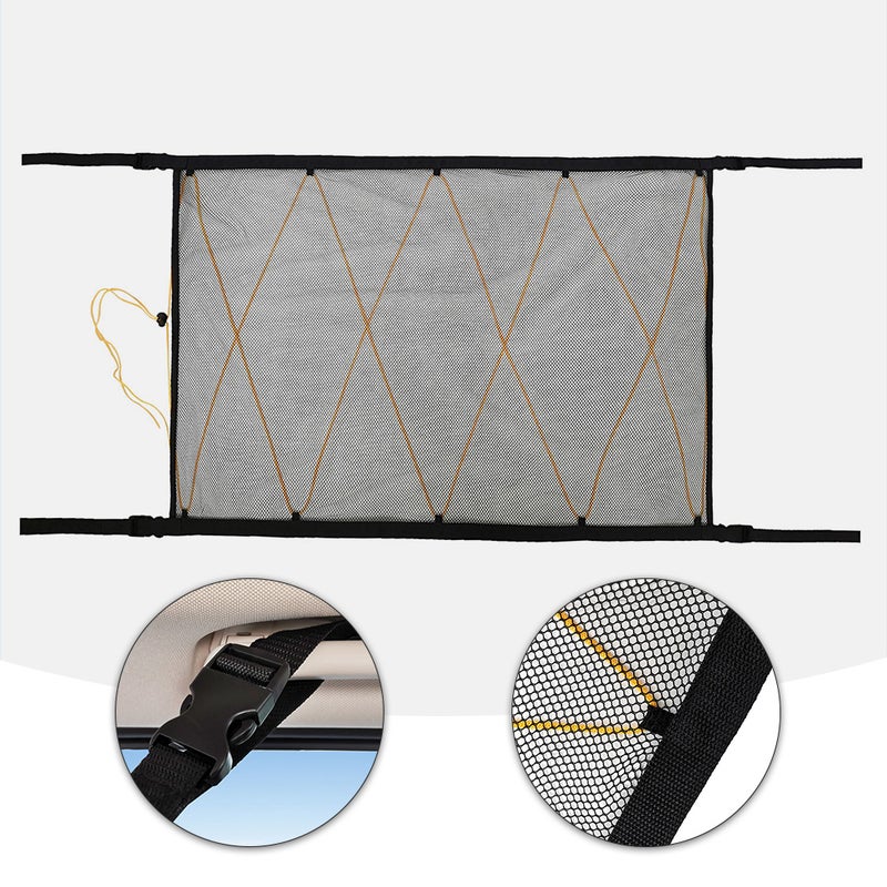 1 Pc Car Roof Storage Bag Mesh Chain Pouch Drawstring Storage Container (Black) - Image 1