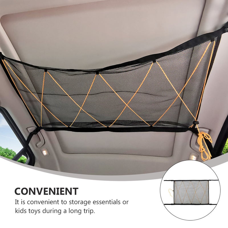 1 Pc Car Roof Storage Bag Mesh Chain Pouch Drawstring Storage Container (Black) - Image 3