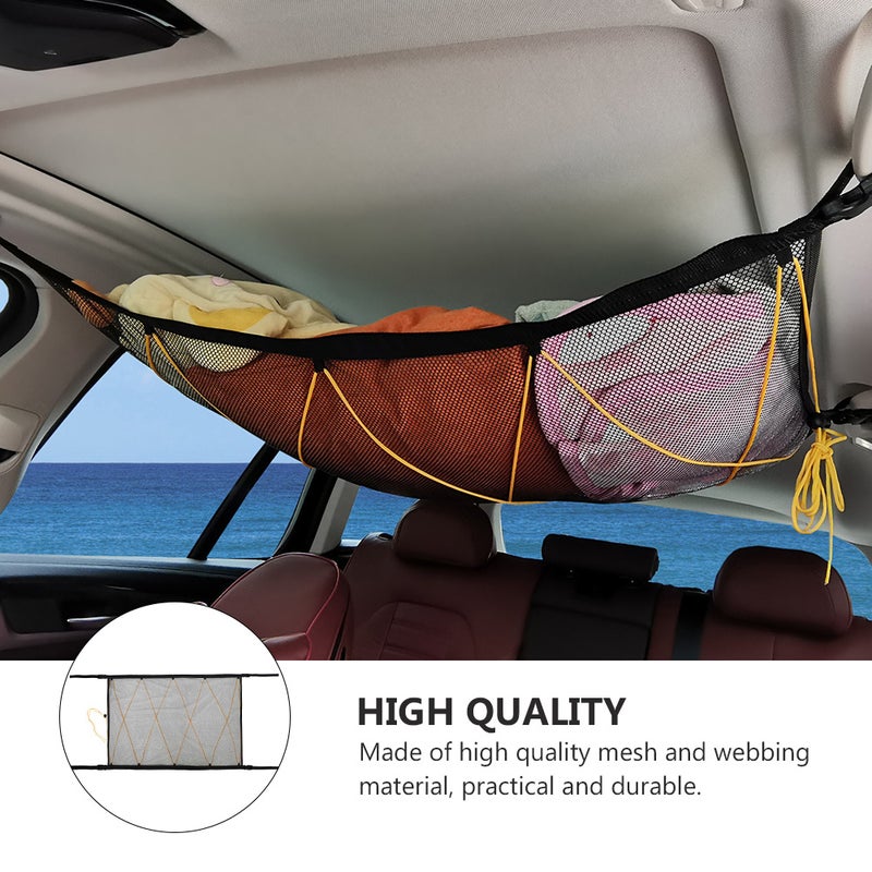 1 Pc Car Roof Storage Bag Mesh Chain Pouch Drawstring Storage Container (Black) - Image 4