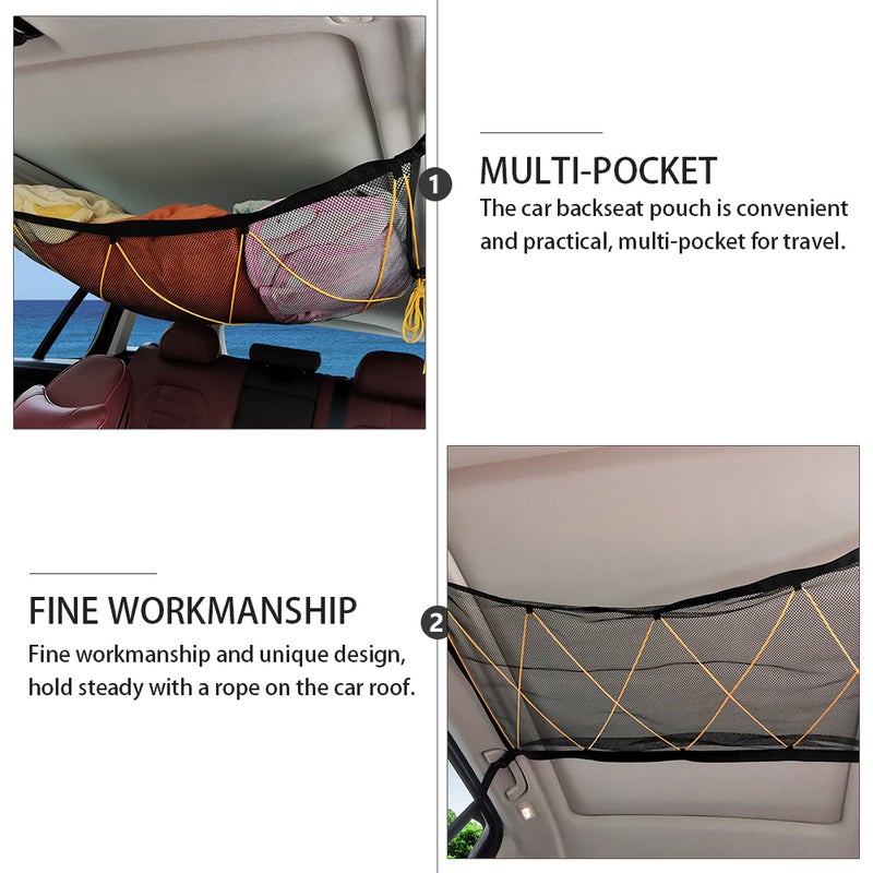 1 Pc Car Roof Storage Bag Mesh Chain Pouch Drawstring Storage Container (Black) - Image 5