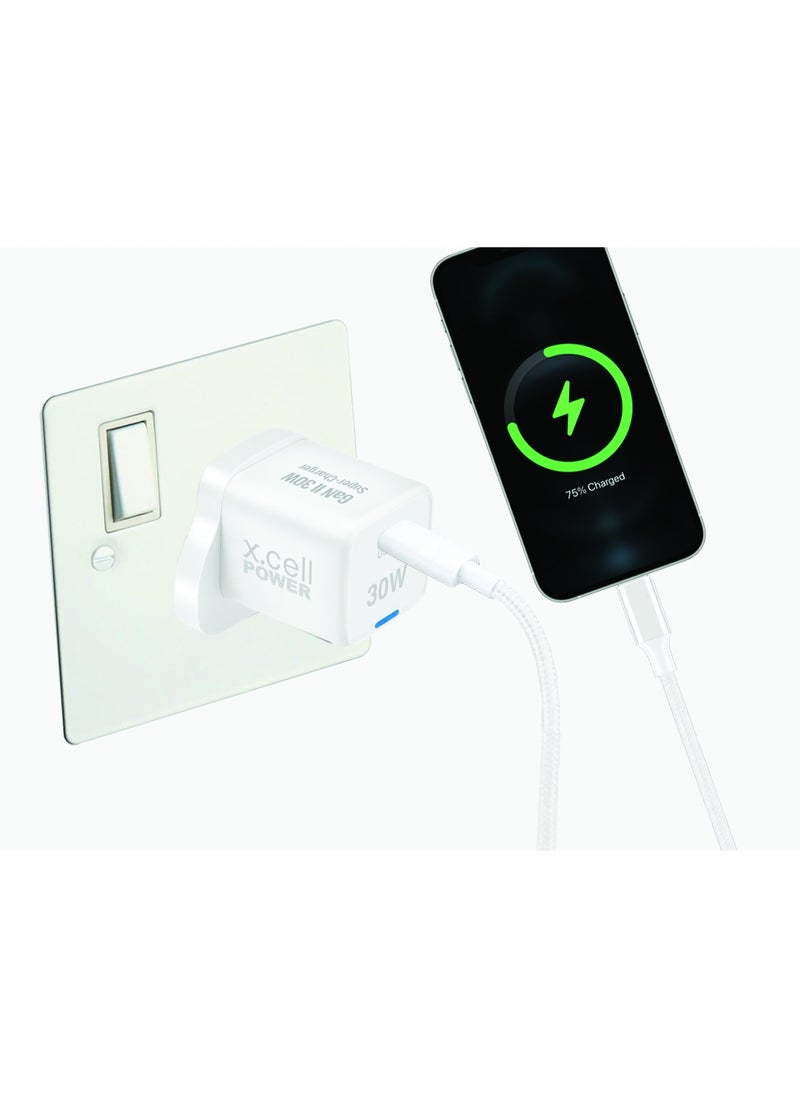 X.Cell GaN II 30W USB-C Charger | PD 3.0 & PPS Fast Charging | Ultra-Compact Design | Super-Fast Charging for iPhone, Samsung, iPad, MacBook Air | Heat-Safe, Travel-Ready – White  - Image 1
