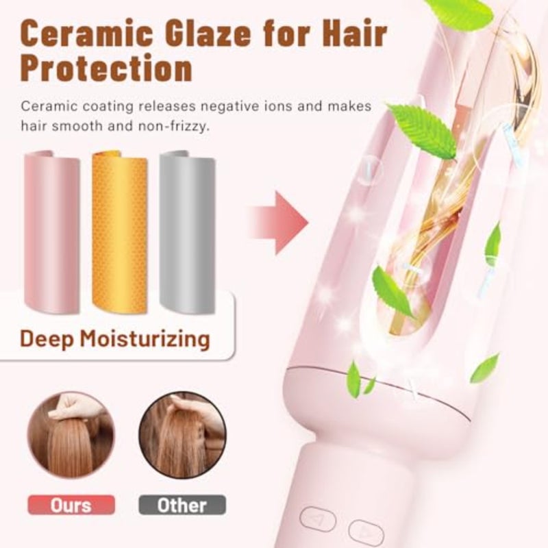 Auto Hair Curler for Beginners, 3 Temperature Settings 160-200°C Automatic Curling Iron, Anti-Scald Anti-Tangle Rotating Hair Waver for Fine Hair Long Lasting Beach Waves, Pink - Image 3