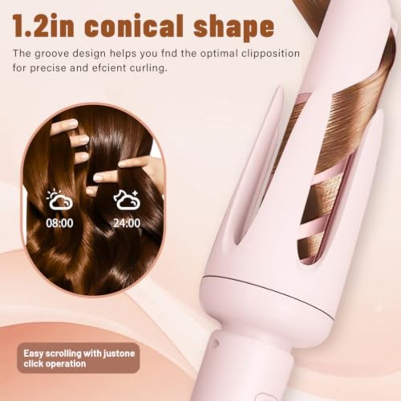 Auto Hair Curler for Beginners, 3 Temperature Settings 160-200°C Automatic Curling Iron, Anti-Scald Anti-Tangle Rotating Hair Waver for Fine Hair Long Lasting Beach Waves, Pink - Image 2