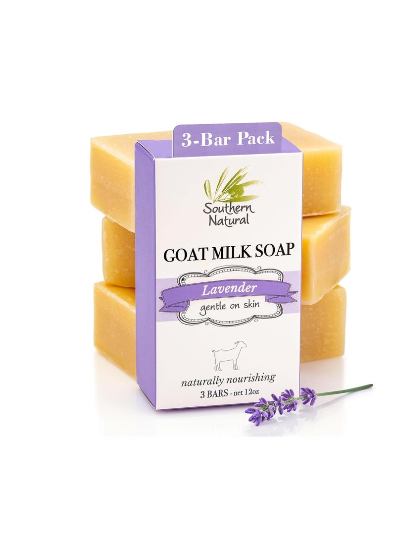 southern natural Goat Milk Soap Bar - Lavender 3 Pack - Gentle For Dry, Sensitive Skin. Natural Handmade Soap For Women, Men, Kids & Baby. Great For Face & Body.  - Image 1