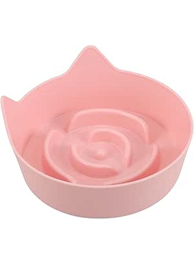 Non Slip Pink Plastic Slow Feeder Cat Bowl With Cat Ear Design For Kittens - Image 1
