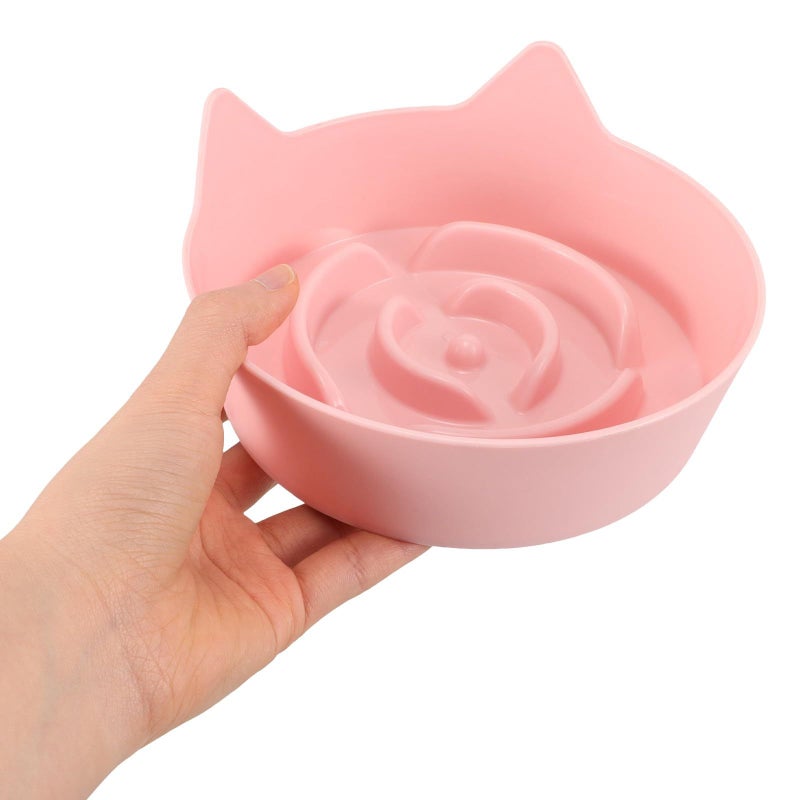 Non Slip Pink Plastic Slow Feeder Cat Bowl With Cat Ear Design For Kittens - Image 5