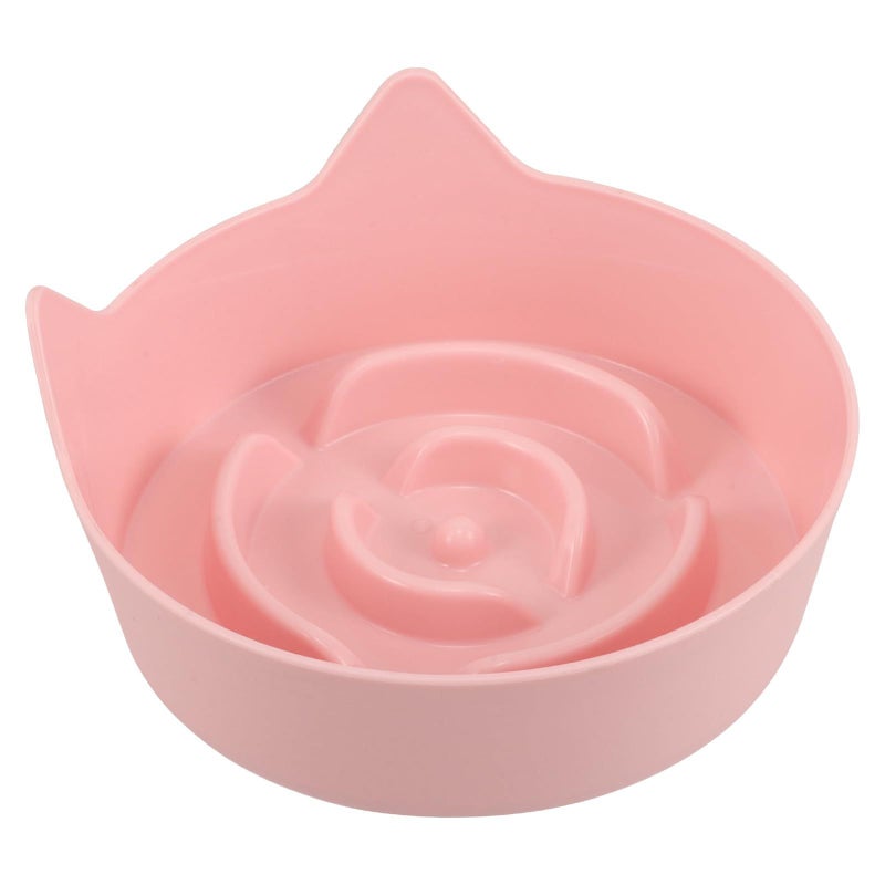 Non Slip Pink Plastic Slow Feeder Cat Bowl With Cat Ear Design For Kittens - Image 2