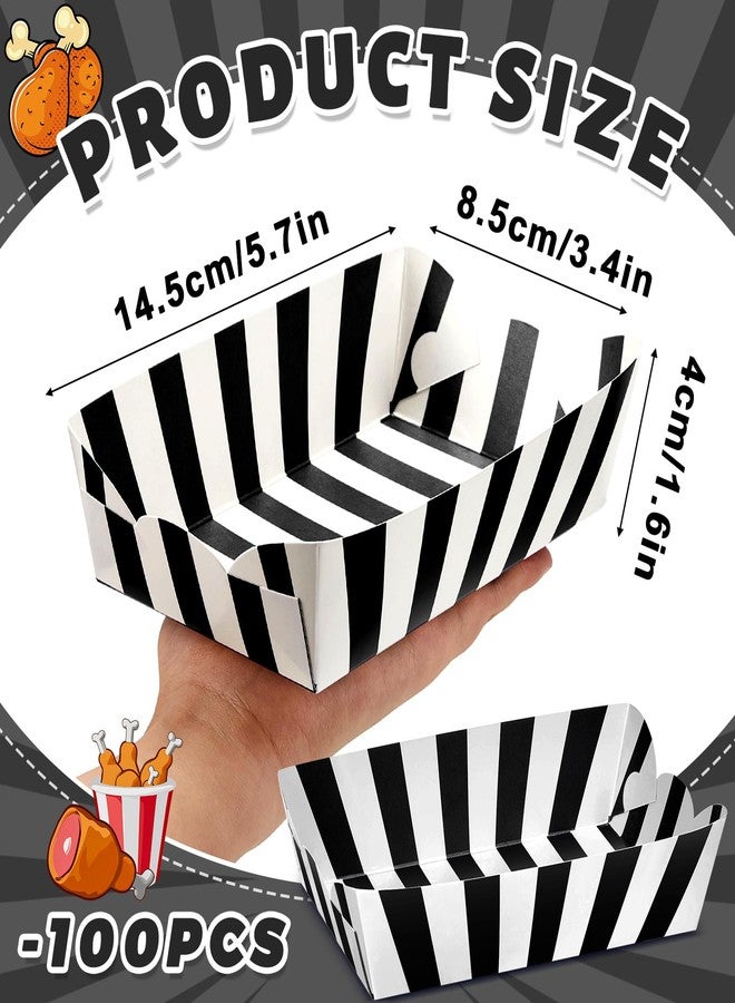 Yaomiao 100 Pcs Striped Paper Food Trays Carnival Paper Boats for Food Nacho Hot Dog Disposable Plates Disposable Serving Trays for Carnivals Fairs Festivals Picnics(Black) - Image 2