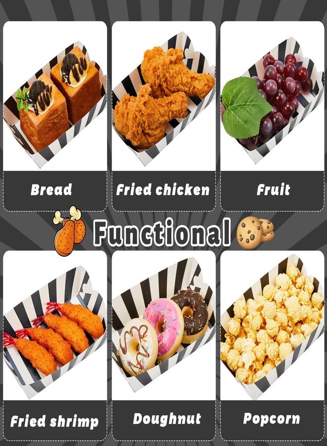 Yaomiao 100 Pcs Striped Paper Food Trays Carnival Paper Boats for Food Nacho Hot Dog Disposable Plates Disposable Serving Trays for Carnivals Fairs Festivals Picnics(Black) - Image 4