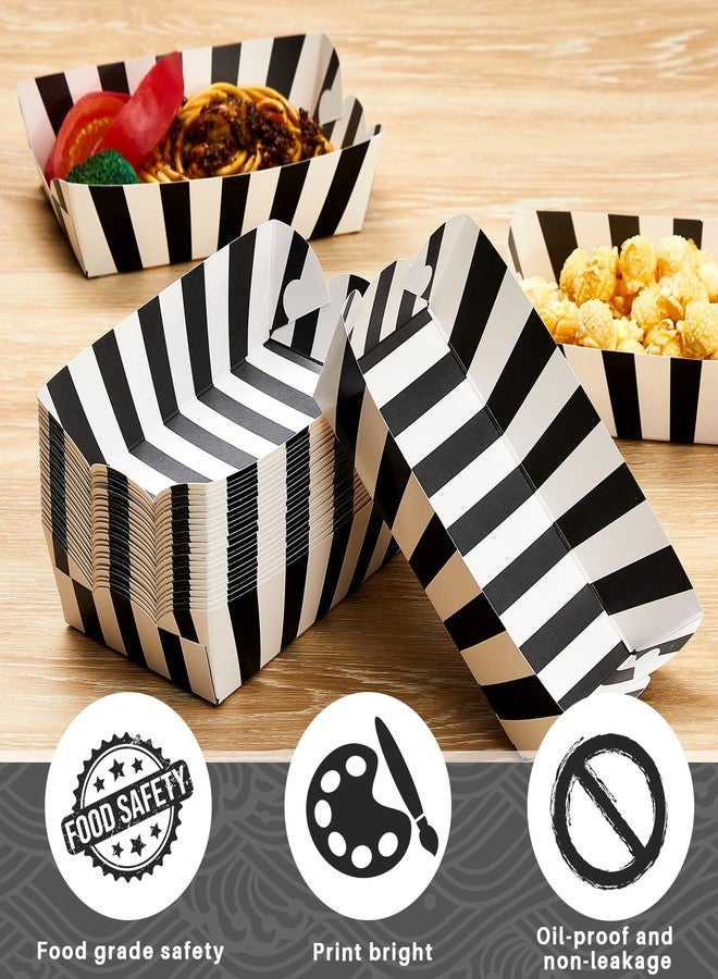 Yaomiao 100 Pcs Striped Paper Food Trays Carnival Paper Boats for Food Nacho Hot Dog Disposable Plates Disposable Serving Trays for Carnivals Fairs Festivals Picnics(Black) - Image 3