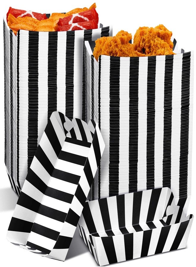 Yaomiao 100 Pcs Striped Paper Food Trays Carnival Paper Boats for Food Nacho Hot Dog Disposable Plates Disposable Serving Trays for Carnivals Fairs Festivals Picnics(Black) - Image 1