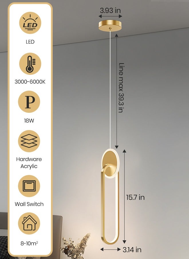 YATAI LIGHTING Golden LED Hanging Ceiling Light Fixture with 3-Color Changing and Adjustable Height - Modern Oval Shape for Bedroom, Dining Area, Kitchen Island  - Image 3