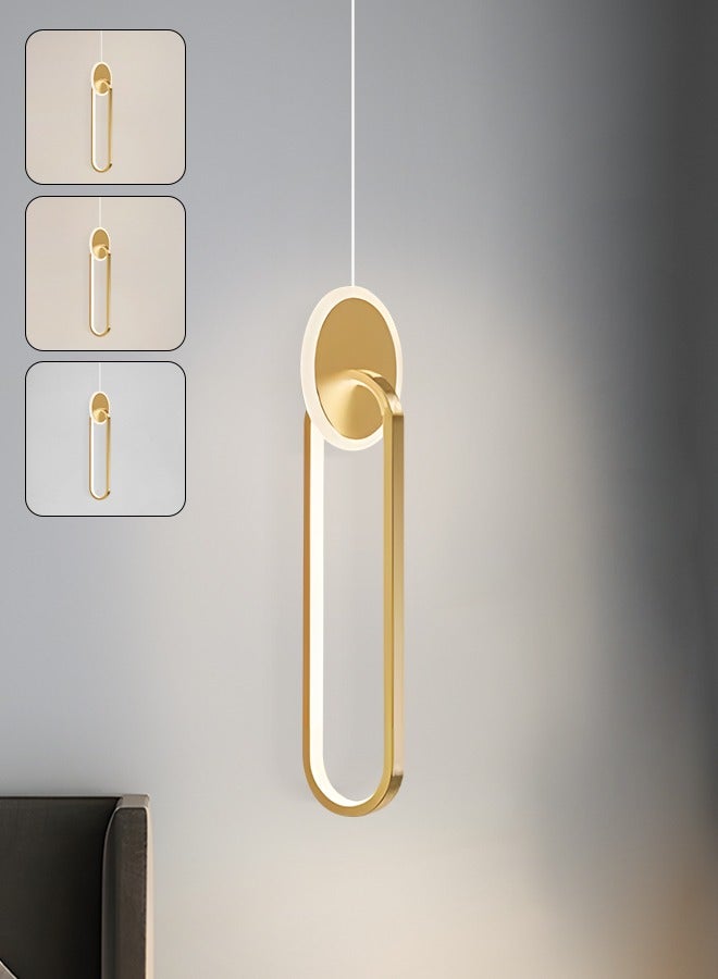 YATAI LIGHTING Golden LED Hanging Ceiling Light Fixture with 3-Color Changing and Adjustable Height - Modern Oval Shape for Bedroom, Dining Area, Kitchen Island  - Image 1