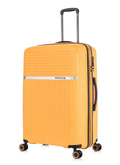 كابينبرو Light Weight PP Fashion Trolley Luggage Expandable Hard Case Large Checked Suitcase with Safe Zipper and 4 Quite 360° Double Spinner Wheels CP002 Yellow