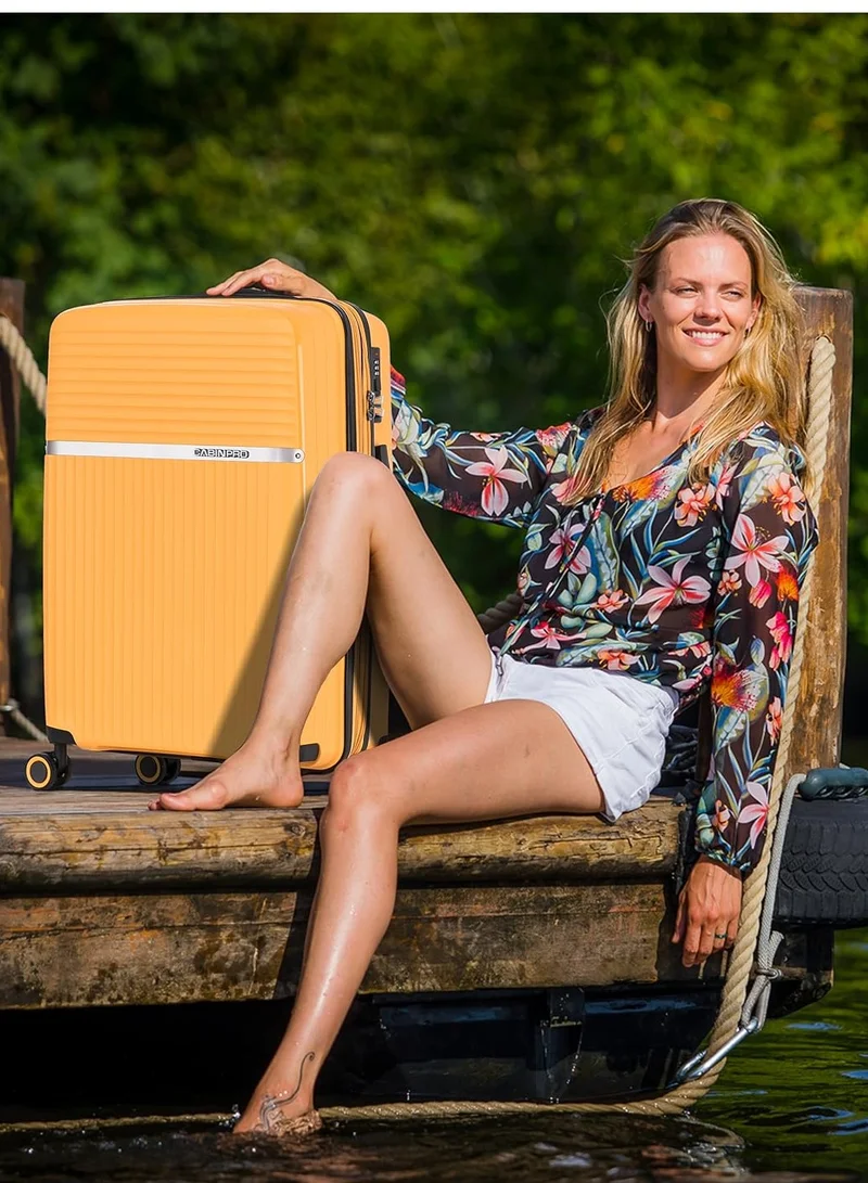 CABINPRO Light Weight PP Fashion Trolley Luggage Expandable Hard Case Large Checked Suitcase with Safe Zipper and 4 Quite 360° Double Spinner Wheels CP002 Yellow