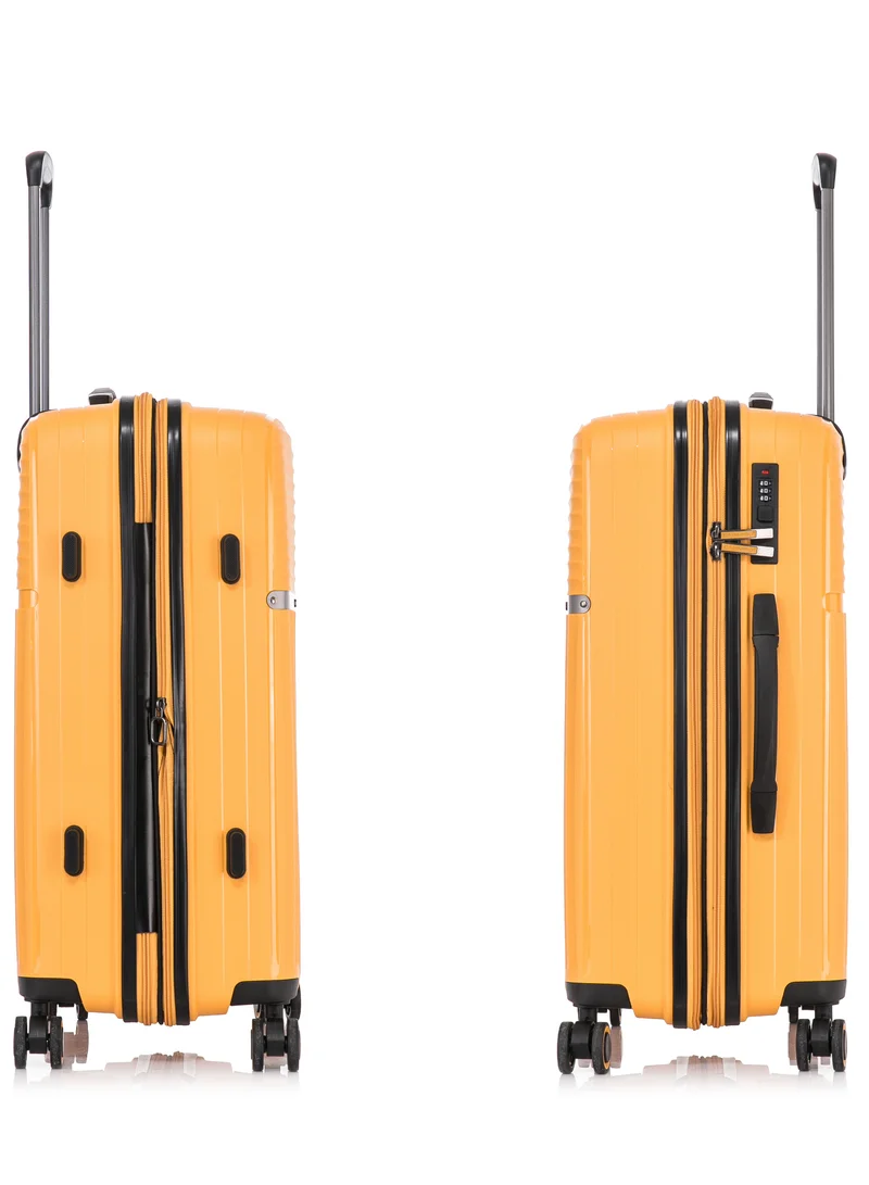 CABINPRO Light Weight PP Fashion Trolley Luggage Expandable Hard Case Large Checked Suitcase with Safe Zipper and 4 Quite 360° Double Spinner Wheels CP002 Yellow