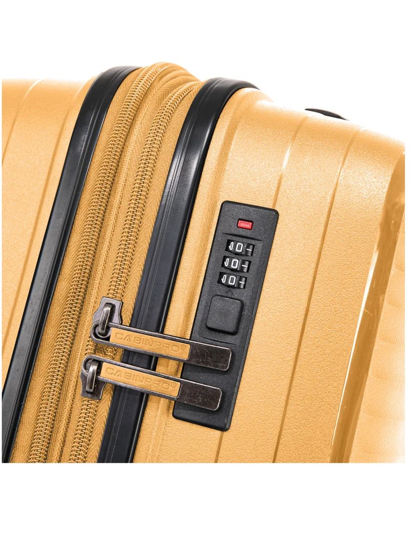 CABINPRO Light Weight PP Fashion Trolley Luggage Expandable Hard Case Large Checked Suitcase with Safe Zipper and 4 Quite 360° Double Spinner Wheels CP002 Yellow