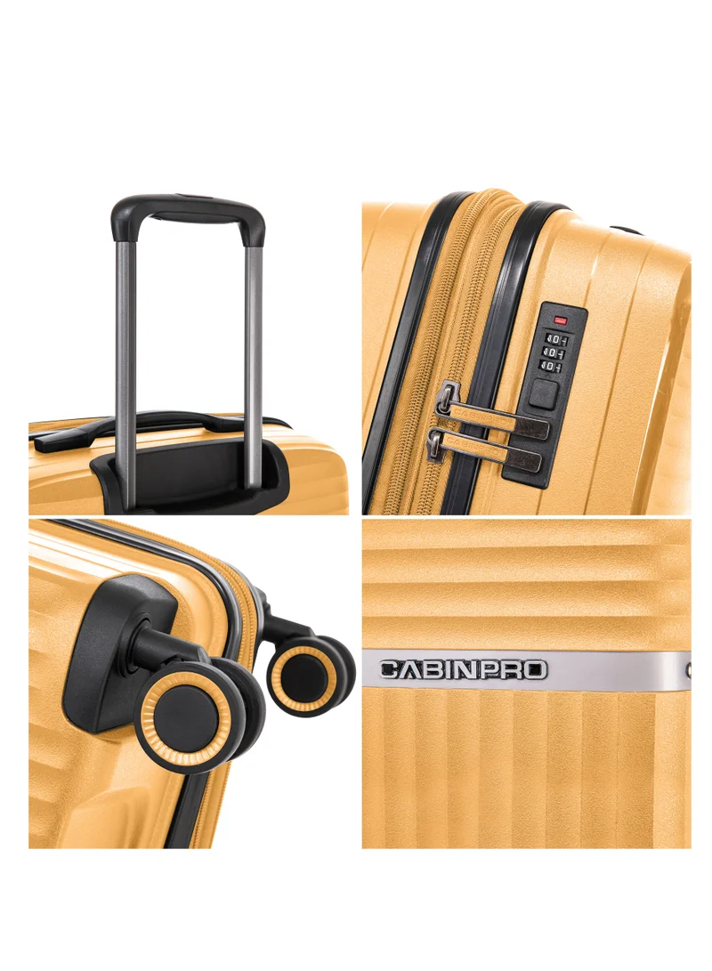 CABINPRO Light Weight PP Fashion Trolley Luggage Expandable Hard Case Large Checked Suitcase with Safe Zipper and 4 Quite 360° Double Spinner Wheels CP002 Yellow