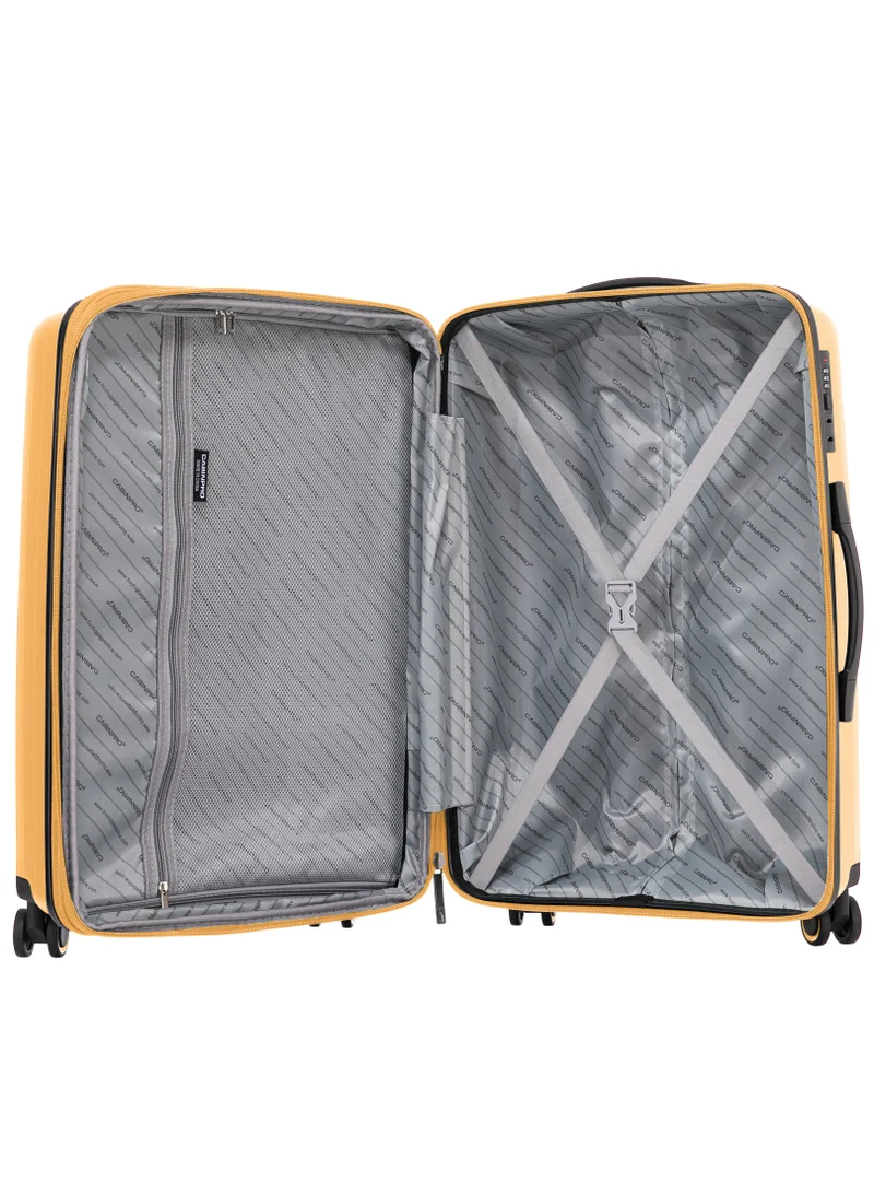 CABINPRO Light Weight PP Fashion Trolley Luggage Expandable Hard Case Large Checked Suitcase with Safe Zipper and 4 Quite 360° Double Spinner Wheels CP002 Yellow