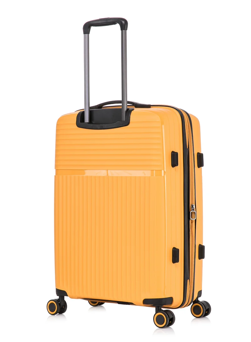 CABINPRO Light Weight PP Fashion Trolley Luggage Expandable Hard Case Large Checked Suitcase with Safe Zipper and 4 Quite 360° Double Spinner Wheels CP002 Yellow