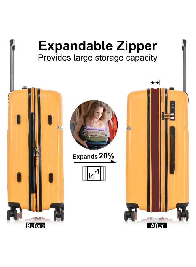 Cabinpro 28 light weight pp fashion trolley luggage expandable hard case large checked suitcase with safe zipper and 4 quite 360° double spinner wheels cp002 yellow  | Best Price UAE