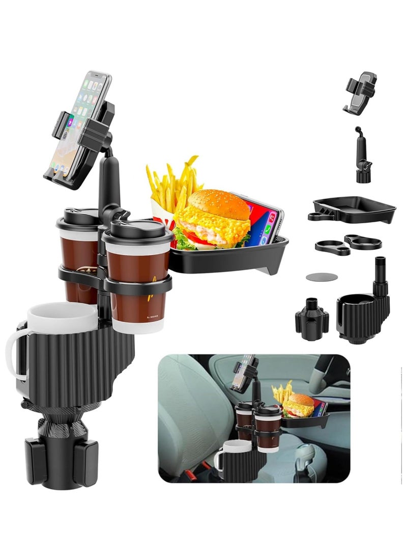 WALALLA Car Phone Holder Cup Tray,Upgrade 5-in-1 Removable Expander Car Food Tray,Car Cup Holder Phone Mount,Three Cup Holders and Width Adjustable Swivel Phone Holder,Road Trip Driver Gifts for Men Women - Image 1