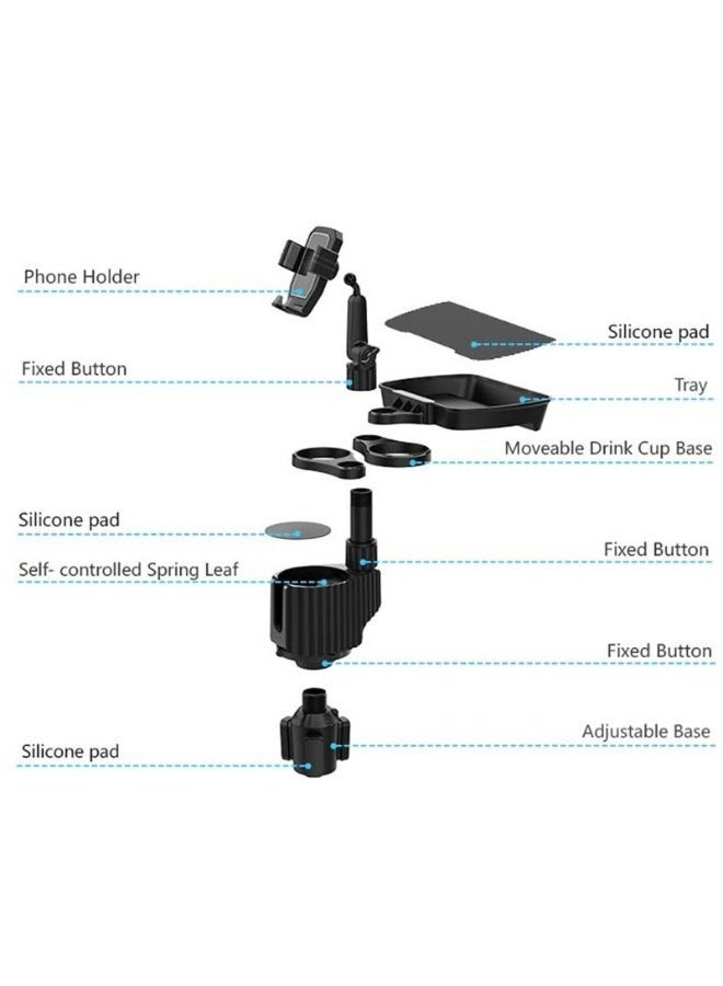 WALALLA Car Phone Holder Cup Tray,Upgrade 5-in-1 Removable Expander Car Food Tray,Car Cup Holder Phone Mount,Three Cup Holders and Width Adjustable Swivel Phone Holder,Road Trip Driver Gifts for Men Women - Image 4